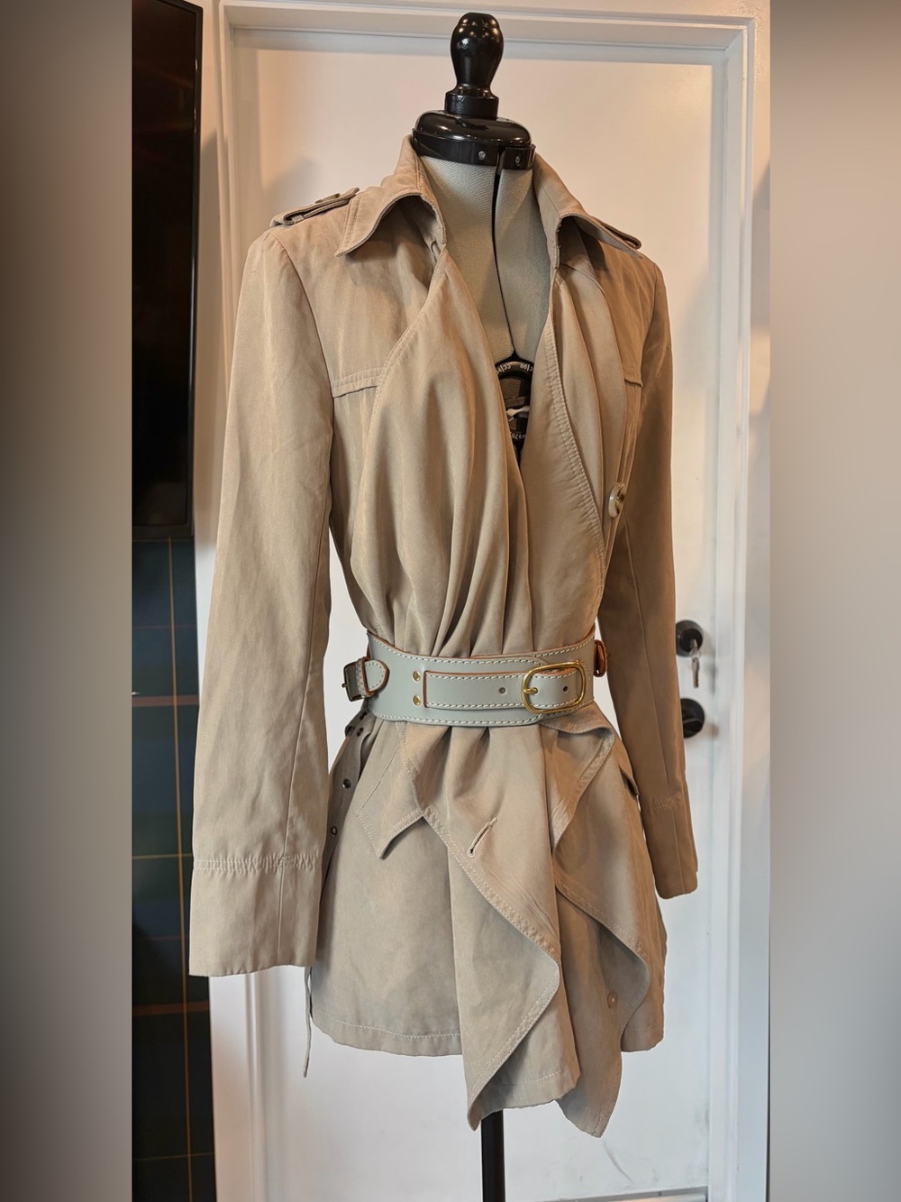 Alexander McQueen 2009 Draped Trench Coat, belt, Sueded Cotton, S, GUC - Picture 3 of 12
